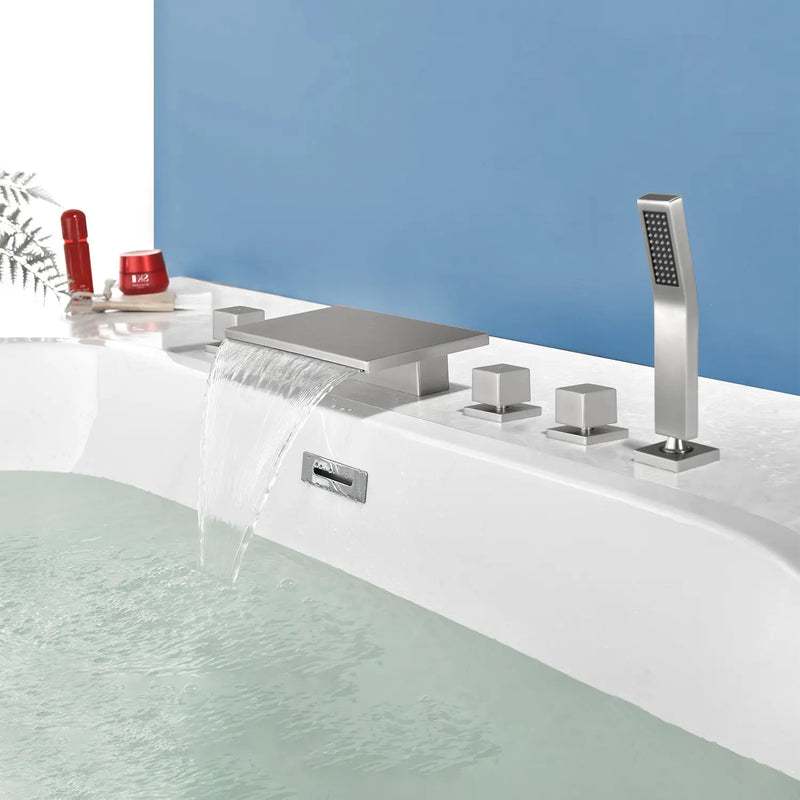 Deck Mounted Bath Filler Widespread Five-Piece Bathtub Faucet with Pull-Out Handheld Shower deck-mounted-bath-filler-widespread-five-piece-bathtub-faucet-with-pull-out-handheld-shower 