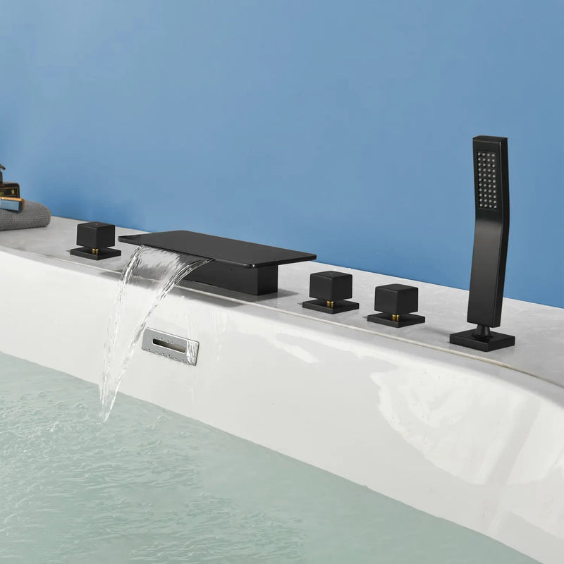 Deck Mounted Roman Bath Filler 5-Hole 2-Handle tub faucet trim with High Pressure Hand Shower and SUS304 Bath Tub Spout 5-hole-2-handle-deck-mounted-roman-bath-filler-with-high-pressure-hand-shower-and-sus304-bath-tub-spout 