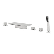 Deck Mounted Roman Bath Filler 5-Hole 2-Handle tub faucet trim with High Pressure Hand Shower and SUS304 Bath Tub Spout 5-hole-2-handle-deck-mounted-roman-bath-filler-with-high-pressure-hand-shower-and-sus304-bath-tub-spout Brushed Nickel / Brass & SUS304 / 17.5*13.4*5.5 inches