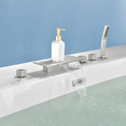 Deck Mounted Roman Bath Filler 5-Hole 2-Handle tub faucet trim with High Pressure Hand Shower and SUS304 Bath Tub Spout 5-hole-2-handle-deck-mounted-roman-bath-filler-with-high-pressure-hand-shower-and-sus304-bath-tub-spout 