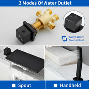 Deck Mounted Roman Bath Filler 5-Hole 2-Handle tub faucet trim with High Pressure Hand Shower and SUS304 Bath Tub Spout 5-hole-2-handle-deck-mounted-roman-bath-filler-with-high-pressure-hand-shower-and-sus304-bath-tub-spout 