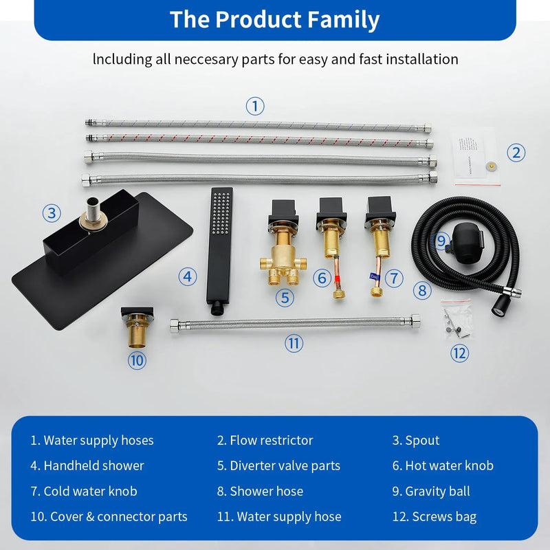 Deck Mounted Roman Bath Filler 5-Hole 2-Handle tub faucet trim with High Pressure Hand Shower and SUS304 Bath Tub Spout 5-hole-2-handle-deck-mounted-roman-bath-filler-with-high-pressure-hand-shower-and-sus304-bath-tub-spout 