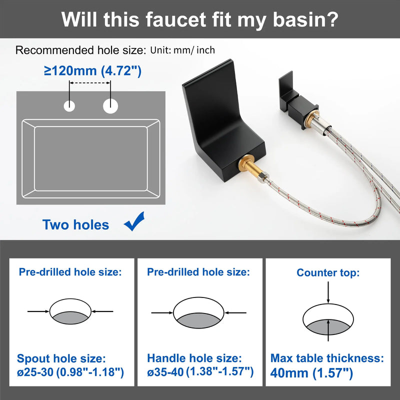 Deck Mounted Two Holes Single-Handle Waterfall Bathroom Sink Faucet 1.2GPM bathroom-sink-faucet-black 