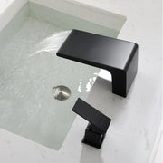 Deck Mounted Two Holes Single-Handle Waterfall Bathroom Sink Faucet 1.2GPM bathroom-sink-faucet-black 