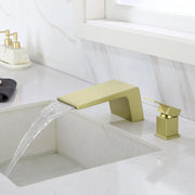 Deck Mounted Two Holes Single-Handle Waterfall Bathroom Sink Faucet 1.2GPM bathroom-sink-faucet-black Brushed Gold / Brass / 11.8 x 10.6 x 5.1 Inches