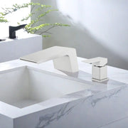 Deck Mounted Two Holes Single-Handle Waterfall Bathroom Sink Faucet 1.2GPM bathroom-sink-faucet-black Brushed Nickel / Brass / 11.8 x 10.6 x 5.1 Inches