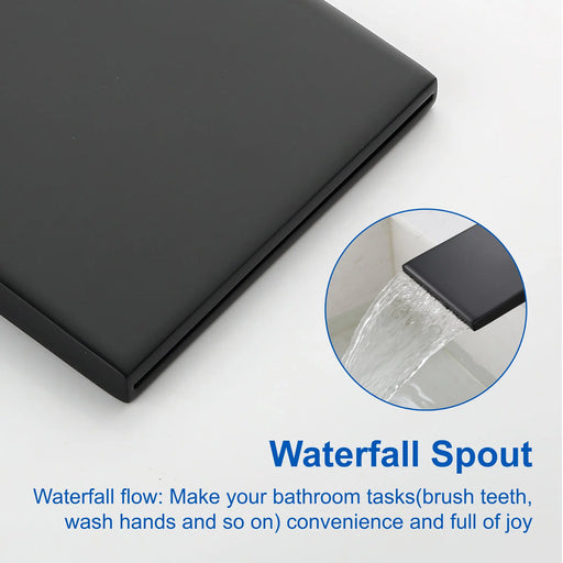 Deck Mounted Two Holes Single-Handle Waterfall Bathroom Sink Faucet 1.2GPM bathroom-sink-faucet-black 
