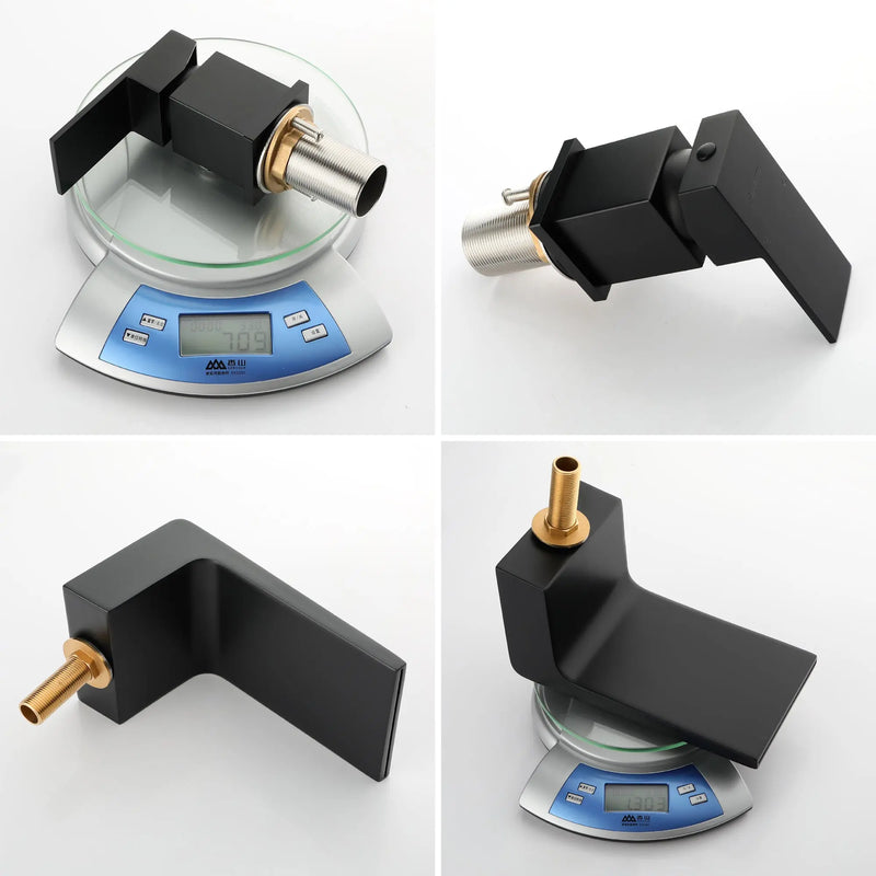 Deck Mounted Two Holes Single-Handle Waterfall Bathroom Sink Faucet 1.2GPM bathroom-sink-faucet-black 