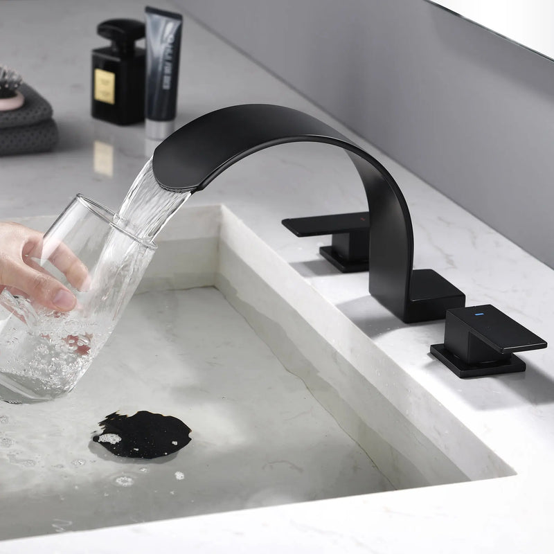 Deck Mounted Waterfall 8" Widespread Bathroom Sink Faucet 3 Holes,Double Handle Basin Mixer Tap deck-mount-waterfall-faucet-8-widespread-3-hole 