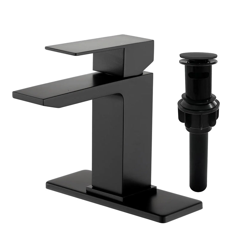 Deck Mounted Waterfall Lavatory Faucet Single Lever Single Hole Basin Mixer Tap with Pop-Up Drain deck-mounted-single-lever-single-hole-waterfall-vessel-faucet-with-pop-up-drain Matte Black / SUS304 / 13.2*11.2*3.5 inches