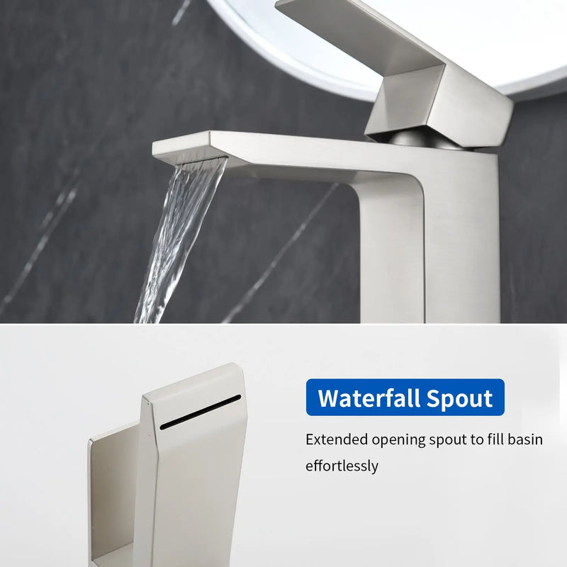 Deck Mounted Waterfall Lavatory Faucet Single Lever Single Hole Basin Mixer Tap with Pop-Up Drain deck-mounted-single-lever-single-hole-waterfall-vessel-faucet-with-pop-up-drain 
