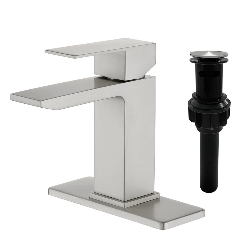 Deck Mounted Waterfall Lavatory Faucet Single Lever Single Hole Basin Mixer Tap with Pop-Up Drain deck-mounted-single-lever-single-hole-waterfall-vessel-faucet-with-pop-up-drain Brushed Nickel / SUS304 / 13.2*11.2*3.5 inches