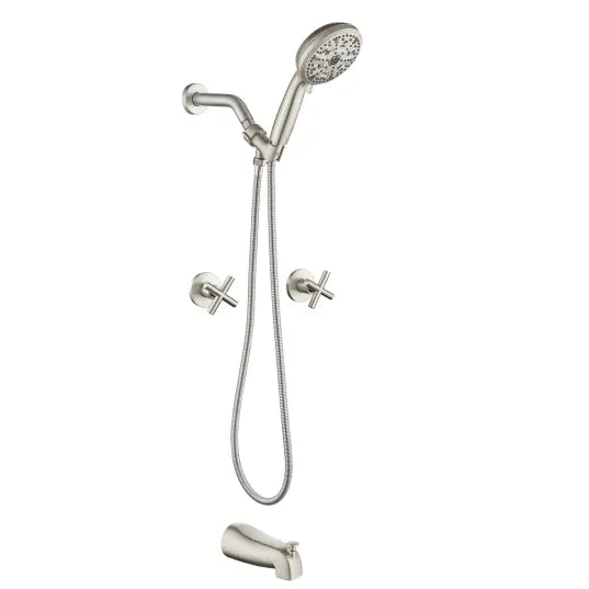 Diverter Tub and Shower Trim Kit with 2-Cross Handle,10 Spray Handheld Shower diverter-tub-and-shower-trim-kit-with-2-cross-handle-10-spray-handheld-shower Brushed Nickel / Brass & SUS304 & ABS / 17.3*10.1*5.4 inches