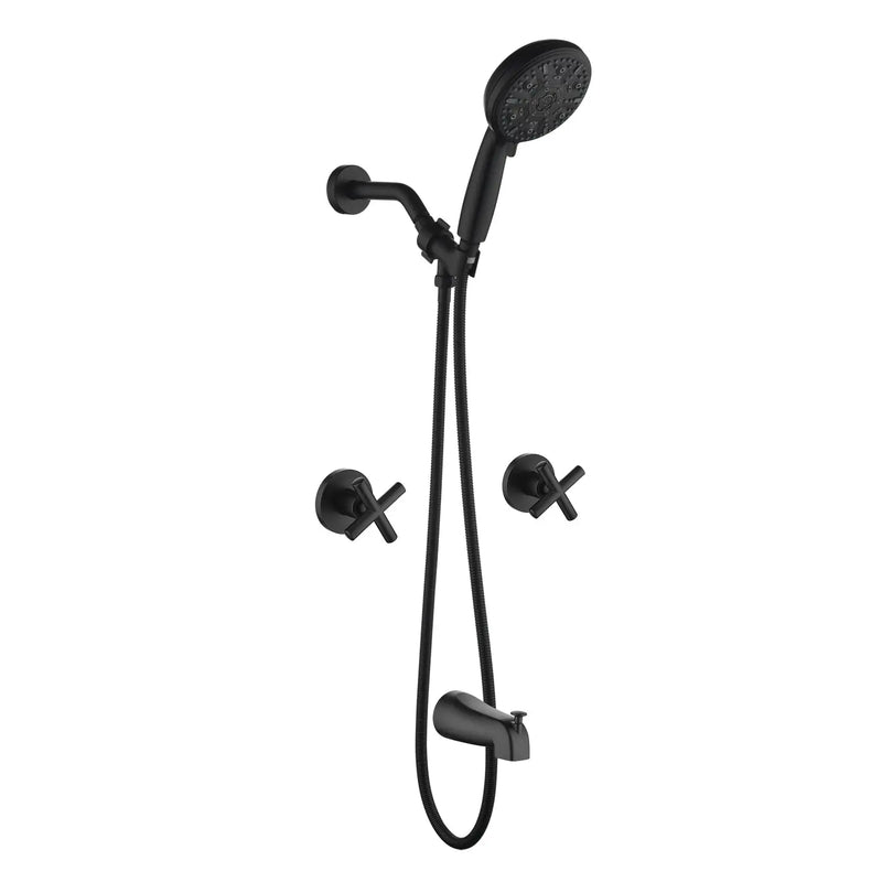 Diverter Tub and Shower Trim Kit with 2-Cross Handle,10 Spray Handheld Shower diverter-tub-and-shower-trim-kit-with-2-cross-handle-10-spray-handheld-shower Matte Black / Brass & SUS304 & ABS / 17.3*10.1*5.4 inches