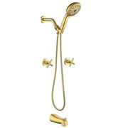 Diverter Tub and Shower Trim Kit with 2-Cross Handle,10 Spray Handheld Shower diverter-tub-and-shower-trim-kit-with-2-cross-handle-10-spray-handheld-shower Brushed Gold / Brass & SUS304 & ABS / 17.3*10.1*5.4 inches