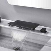Dual Lever Bathroom Basin Tap Hot and Cold Water Square Widespread Waterfall 3-Hole Roman Tub Faucet Trim dual-lever-3-hole-hot-and-cold-water-square-bathroom-basin-tap-widespread-waterfall-bathroom-faucet Matte Black / Brass  & SUS304 / 17.7*9.3*3.5inches
