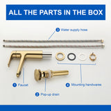 Single Handle Bathroom Sink Faucet Deck Mount One Hole Vanity Faucet with Pop-Up Drain - Matte Black, Chrome, Brushed Nickel, Brushed Gold