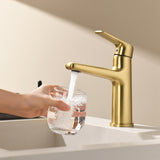 Single Handle Bathroom Sink Faucet Deck Mount One Hole Vanity Faucet with Pop-Up Drain - Matte Black, Chrome, Brushed Nickel, Brushed Gold