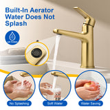 Single Handle Bathroom Sink Faucet Deck Mount One Hole Vanity Faucet with Pop-Up Drain - Matte Black, Chrome, Brushed Nickel, Brushed Gold