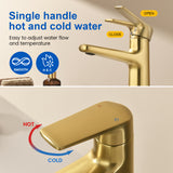 Single Handle Bathroom Sink Faucet Deck Mount One Hole Vanity Faucet with Pop-Up Drain - Matte Black, Chrome, Brushed Nickel, Brushed Gold