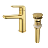 Single Handle Bathroom Sink Faucet Deck Mount One Hole Vanity Faucet with Pop-Up Drain - Matte Black, Chrome, Brushed Nickel, Brushed Gold