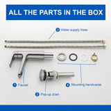 Single Handle Bathroom Sink Faucet Deck Mount One Hole Vanity Faucet with Pop-Up Drain - Matte Black, Chrome, Brushed Nickel, Brushed Gold