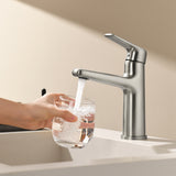 Single Handle Bathroom Sink Faucet Deck Mount One Hole Vanity Faucet with Pop-Up Drain - Matte Black, Chrome, Brushed Nickel, Brushed Gold