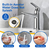 Single Handle Bathroom Sink Faucet Deck Mount One Hole Vanity Faucet with Pop-Up Drain - Matte Black, Chrome, Brushed Nickel, Brushed Gold