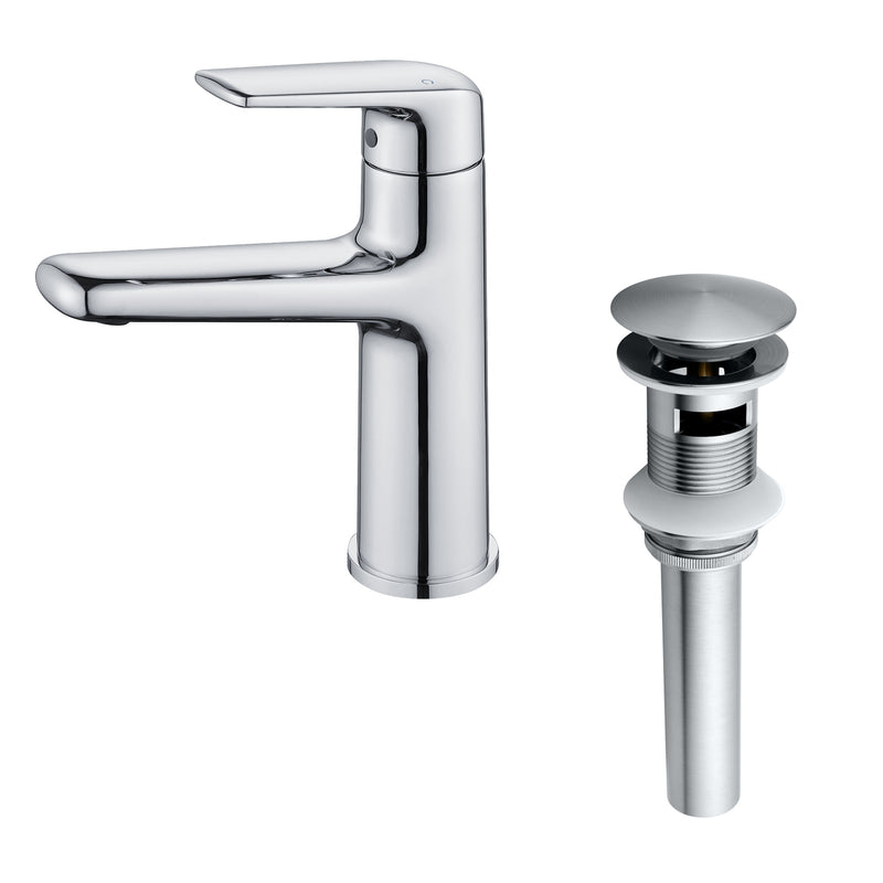 Single Handle Bathroom Sink Faucet Deck Mount One Hole Vanity Faucet with Pop-Up Drain - Matte Black, Chrome, Brushed Nickel, Brushed Gold