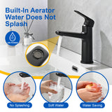 Single Handle Bathroom Sink Faucet Deck Mount One Hole Vanity Faucet with Pop-Up Drain - Matte Black, Chrome, Brushed Nickel, Brushed Gold