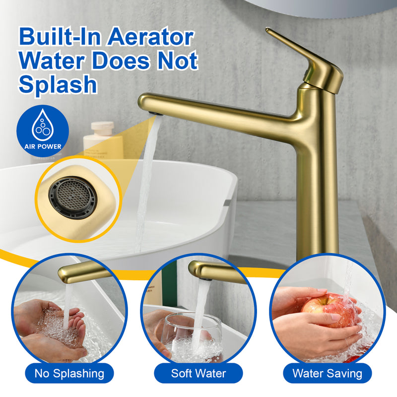 1-Hole Vessel Bathroom Faucet Brass Single Lever Basin Mixer Faucet with Stainles Steel Pop Up Sink Drain