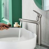1-Hole Vessel Bathroom Faucet Brass Single Lever Basin Mixer Faucet with Stainles Steel Pop Up Sink Drain