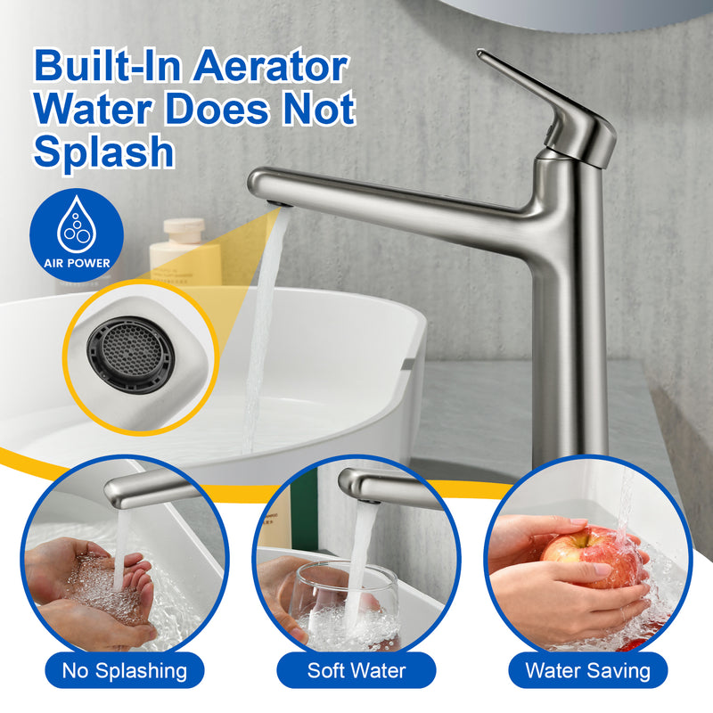 1-Hole Vessel Bathroom Faucet Brass Single Lever Basin Mixer Faucet with Stainles Steel Pop Up Sink Drain