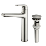 1-Hole Vessel Bathroom Faucet Brass Single Lever Basin Mixer Faucet with Stainles Steel Pop Up Sink Drain