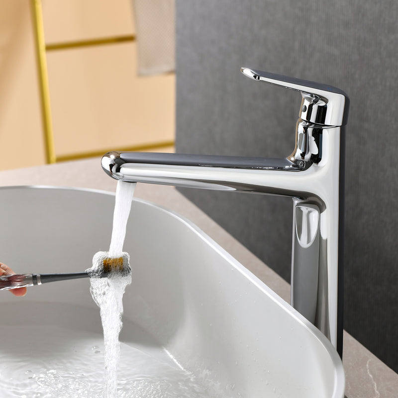 1-Hole Vessel Bathroom Faucet Brass Single Lever Basin Mixer Faucet with Stainles Steel Pop Up Sink Drain