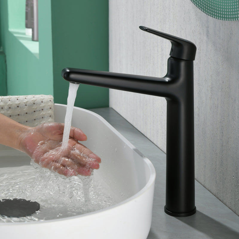 1-Hole Vessel Bathroom Faucet Brass Single Lever Basin Mixer Faucet with Stainles Steel Pop Up Sink Drain