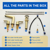 3 Piece Bathroom Sink Faucet Deck Mount Brass 2 Handle 8 In. Widespread Wash Basin Faucet with Popup Drain