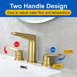 3 Piece Bathroom Sink Faucet Deck Mount Brass 2 Handle 8 In. Widespread Wash Basin Faucet with Popup Drain