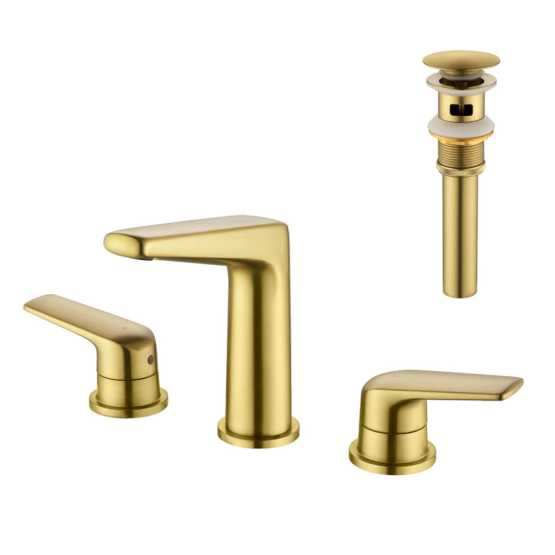 3 Piece Bathroom Sink Faucet Deck Mount Brass 2 Handle 8 In. Widespread Wash Basin Faucet with Popup Drain