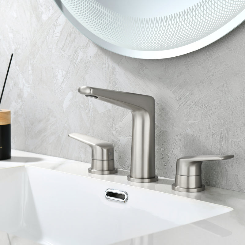 3 Piece Bathroom Sink Faucet Deck Mount Brass 2 Handle 8 In. Widespread Wash Basin Faucet with Popup Drain