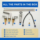 3 Piece Bathroom Sink Faucet Deck Mount Brass 2 Handle 8 In. Widespread Wash Basin Faucet with Popup Drain
