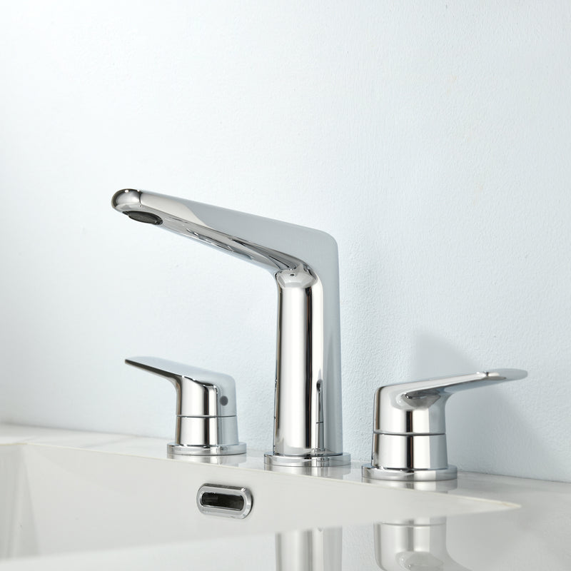 3 Piece Bathroom Sink Faucet Deck Mount Brass 2 Handle 8 In. Widespread Wash Basin Faucet with Popup Drain