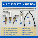 3 Piece Bathroom Sink Faucet Deck Mount Brass 2 Handle 8 In. Widespread Wash Basin Faucet with Popup Drain