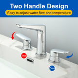3 Piece Bathroom Sink Faucet Deck Mount Brass 2 Handle 8 In. Widespread Wash Basin Faucet with Popup Drain