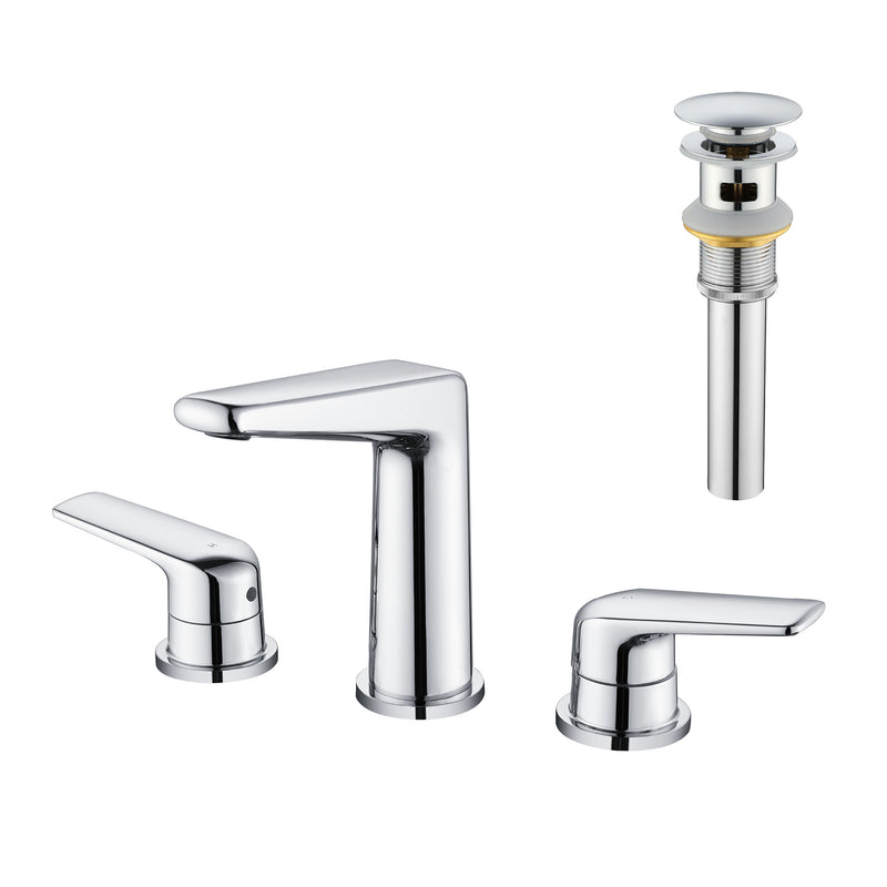 3 Piece Bathroom Sink Faucet Deck Mount Brass 2 Handle 8 In. Widespread Wash Basin Faucet with Popup Drain
