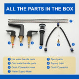 3 Piece Bathroom Sink Faucet Deck Mount Brass 2 Handle 8 In. Widespread Wash Basin Faucet with Popup Drain