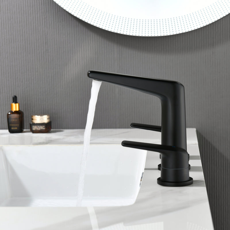 3 Piece Bathroom Sink Faucet Deck Mount Brass 2 Handle 8 In. Widespread Wash Basin Faucet with Popup Drain