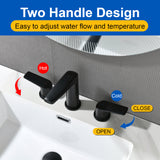 3 Piece Bathroom Sink Faucet Deck Mount Brass 2 Handle 8 In. Widespread Wash Basin Faucet with Popup Drain