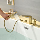 Brass Roman Tub Faucet 4 Piece Deck Mounted Bath Tap with Handshower - Brushed Gold, Brushed Nickel, Matte Black, Chrome