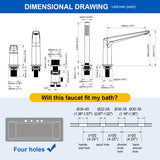 Brass Roman Tub Faucet 4 Piece Deck Mounted Bath Tap with Handshower - Brushed Gold, Brushed Nickel, Matte Black, Chrome